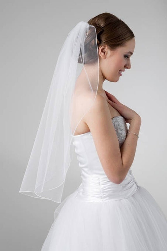 NEW Satin Ribbon Edge Cathedral Wedding Veil Bride white ivory champagne Satin Ribbon Edge Bridal Veil: Fingertip Cathedral Chapel  main image 3