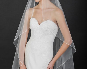 Waterfall GRACE Veil Cascade  Single Tier Veil 2 mm Satin Ribbon Edge Veil Ivory White Off White Champagne