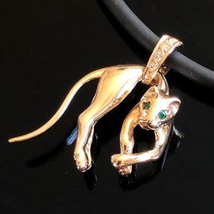 Made to Order! A must for cat lovers! Gold "Cartier" style cat pendant with diamonds and emeralds