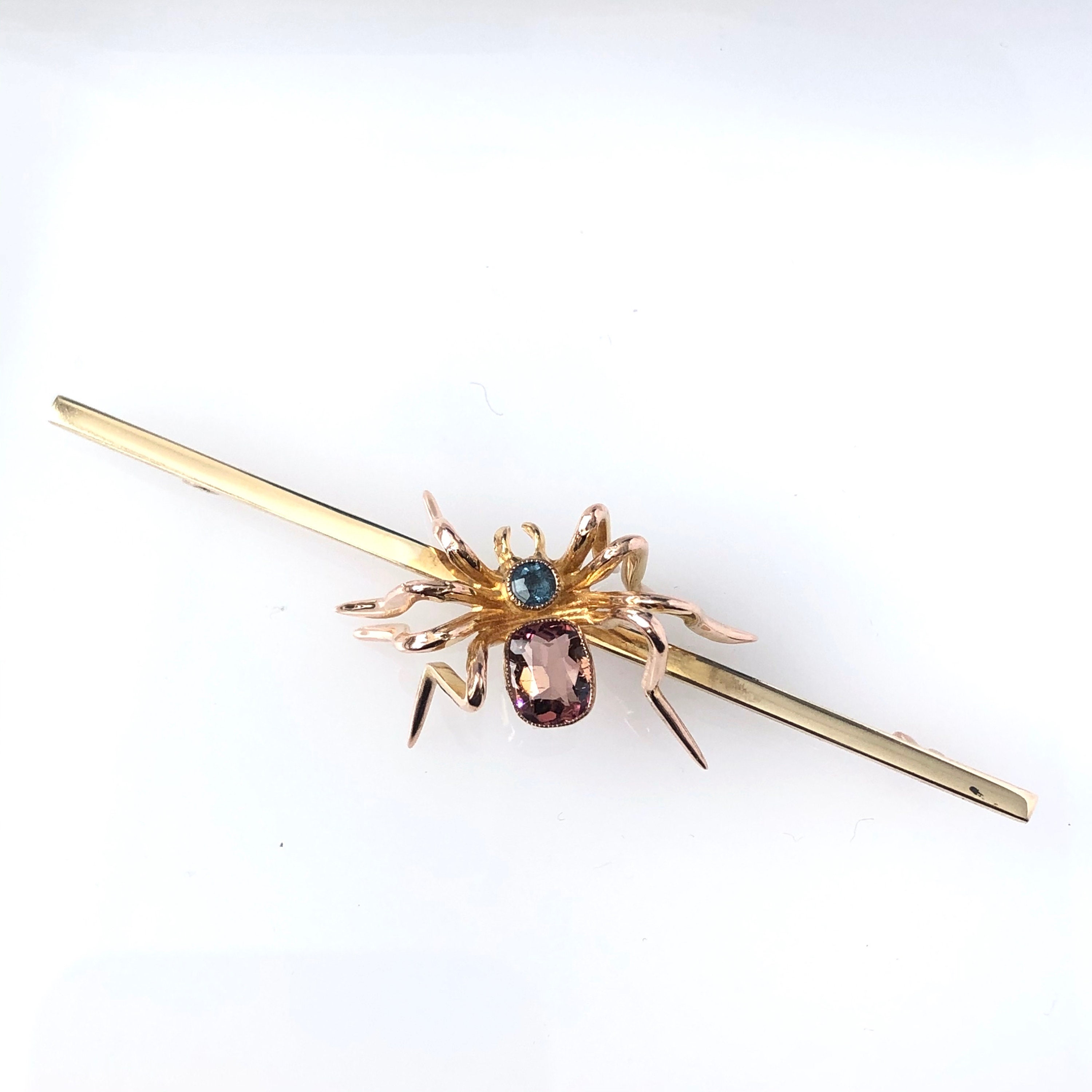 Vintage Gold Tone Red White Blue Spider Brooch Lapel Pin Signed Hong Kong