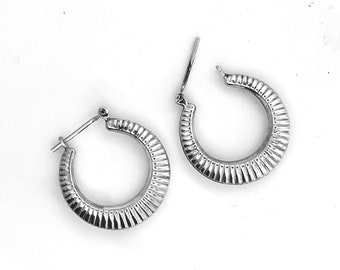 Sterling silver textured hoop earrings