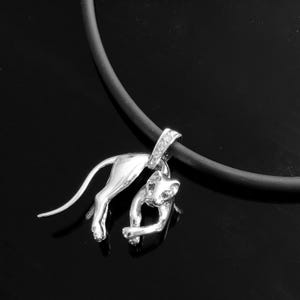 Made to Order! STERLING SILVER  &quot;Cartier&quot; style cat pendant with diamonds and emeralds