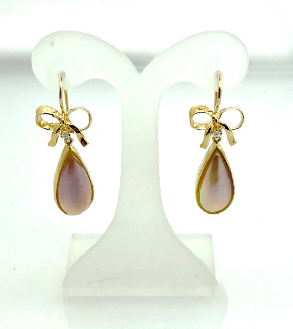 Bronze Mabe Pearl Teardrop and Diamond Gold earrin