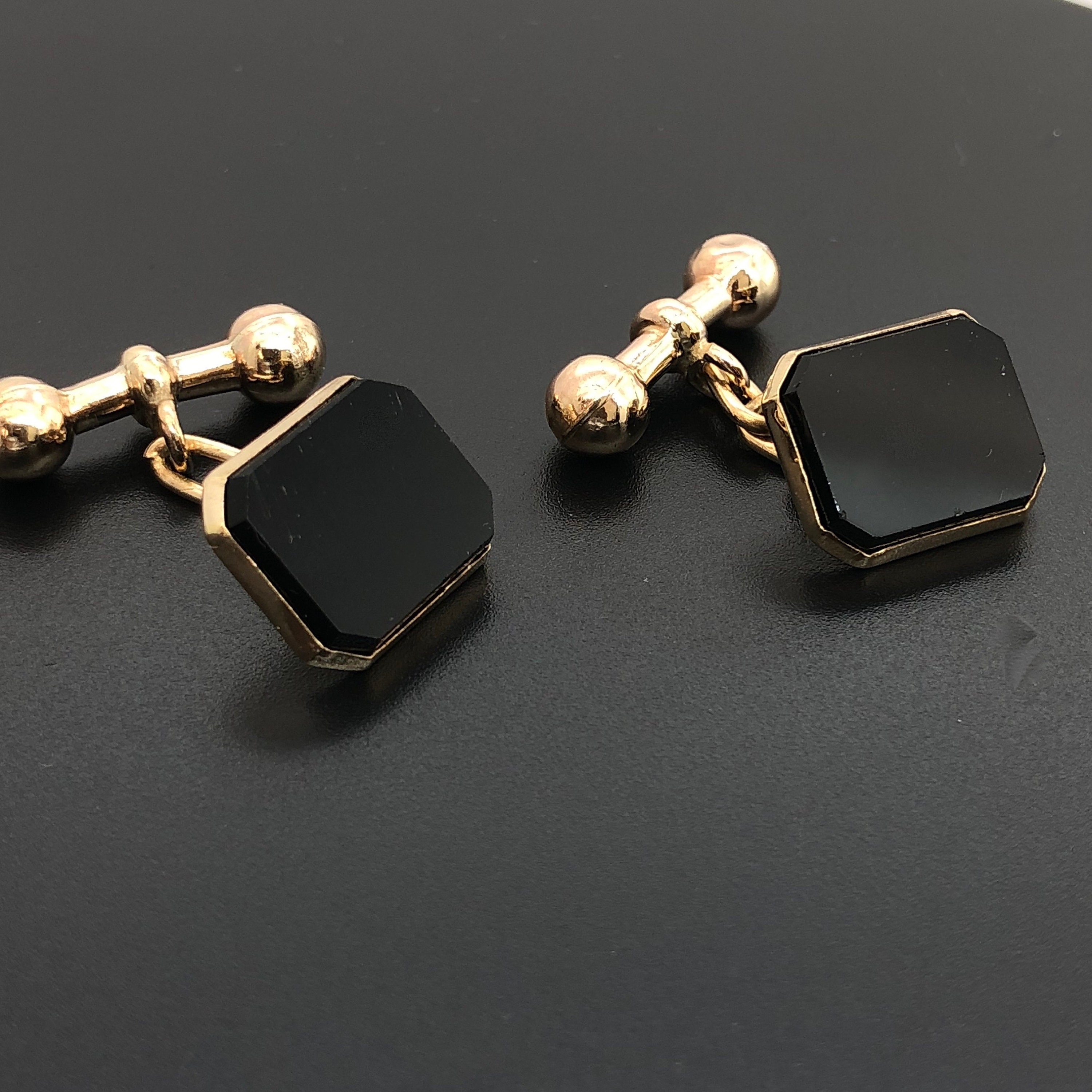 Auth Louis Vuitton Logo Cuff Links Goldtone Onyx/Metal - e49135a