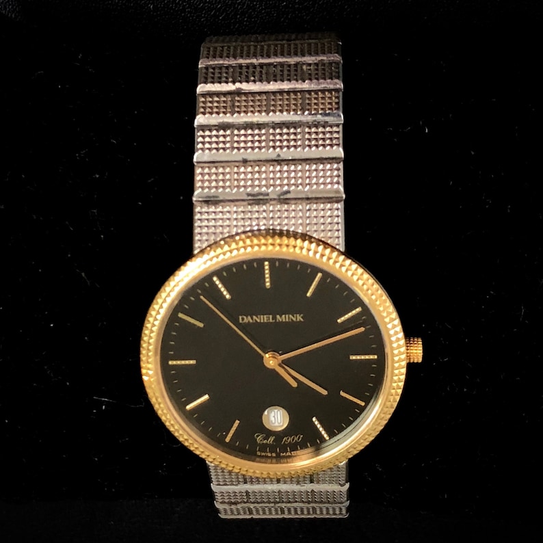 Daniel Mink 1900 collection wrist watch with 18 carat gold bezel and steel case and links image 2