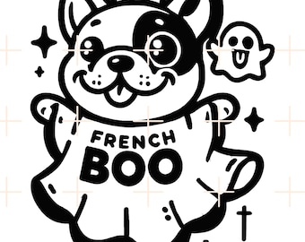 Clipart di Halloween di French BOOdog / Frenchie French Bulldog SVG / File digitale di Ghost Dog, Cricut e Silhouette / SVG, eps, dxf, png, PDF / Taglia