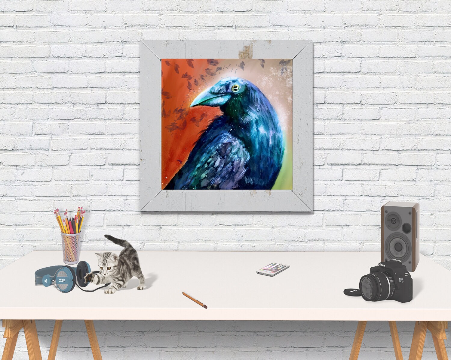 Crow Acrylic painting print bird painting raven wall art | Etsy