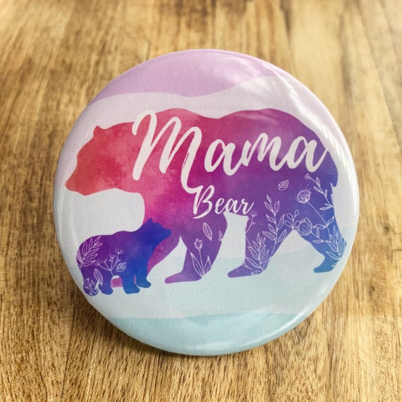Art Craft Supply Pin Back Button art 2.25 inch MAMA BEAR Animal cabochon Buffalo Plaid Boho inspired Gracie and Joy