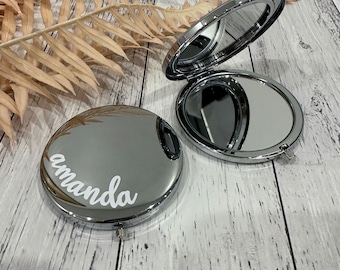 Personalised Compact Mirror | Custom Name Mirror | Wedding Mirror | Pocket Mirror | Bridesmaid Proposal Gift | Initial and Name Mirror