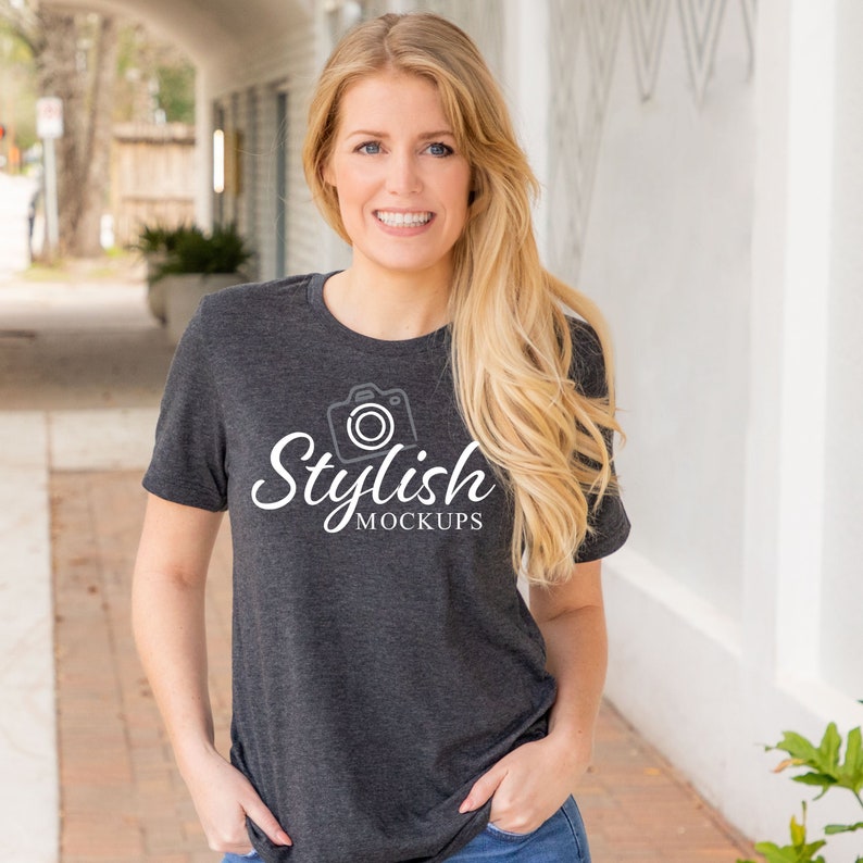 Download Heather Dark Grey Bella Canvas 3001 Front & Back Mockups ...