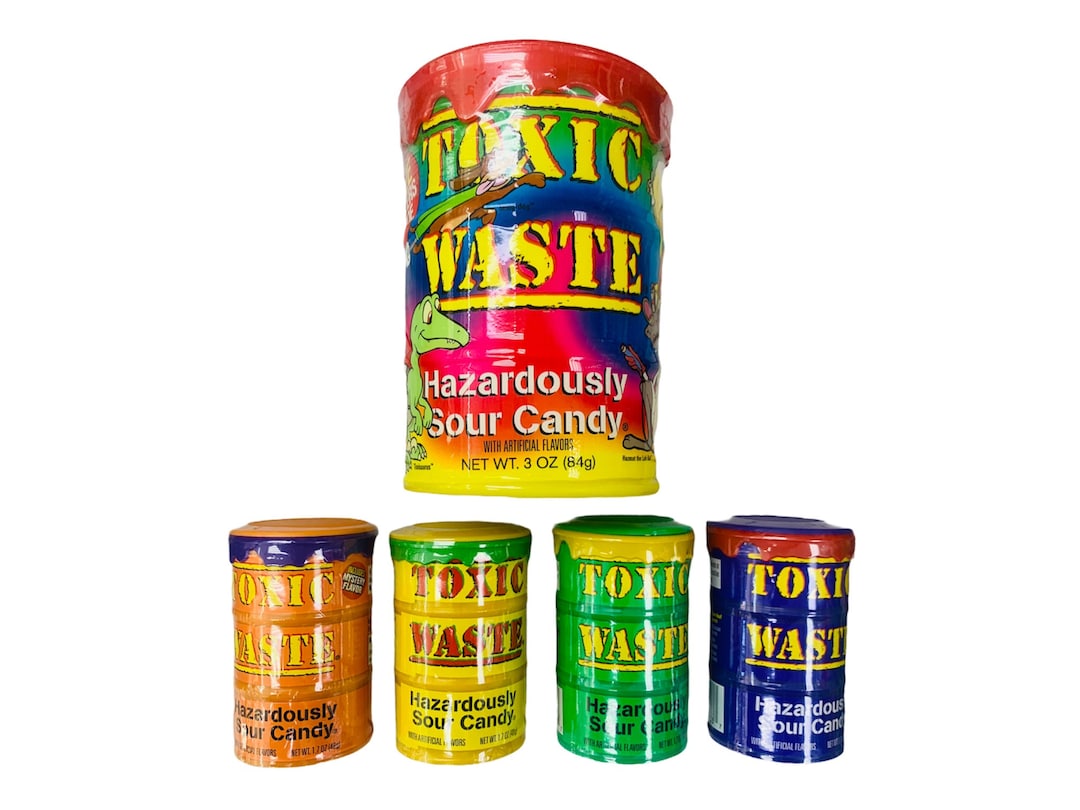 TOXIC WASTE | 1 Pound Bag Assortment of Toxic Waste Sour Candy - 5 Flavors:  Apple, Watermelon, Lemon, Blue Raspberry, and Black Cherry