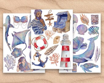 Underwater Mermaid and beach digital stickers for Goodnotes and as PDF