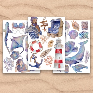 Underwater Mermaid and beach digital stickers for Goodnotes and as PDF