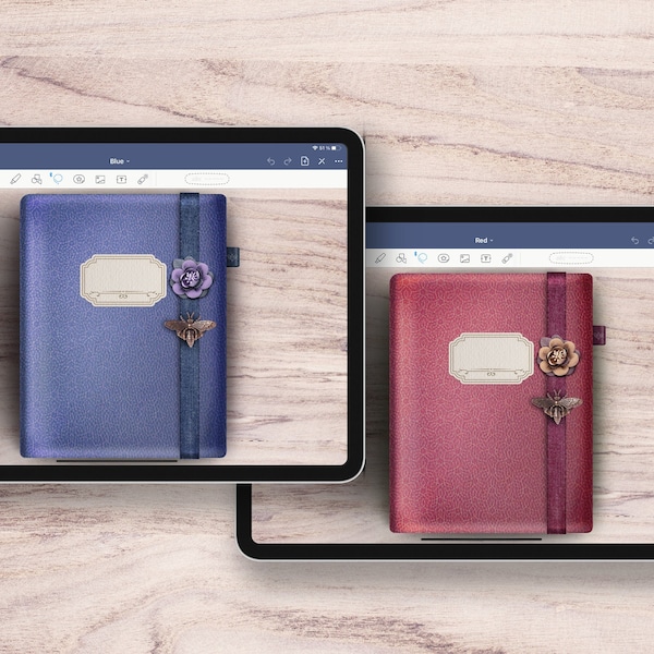 Zwei leere Notizbücher für Goodnotes Digitales BuJo in Rot und Blau