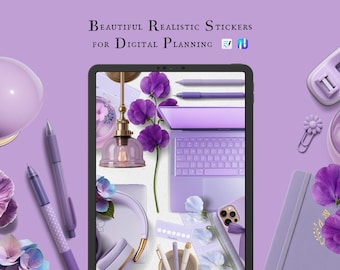 Digital Sticker PNG | Violet Home Office Elegance | GoodNotes Sticker | Romantic Decor, Clip Art Bujo Dashboard Sticker | Spring Sticker