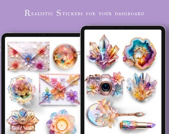 Rainbow Realm Decor for your digital Dashboard and Planner - Realistic Digital Stickers, PNG und Goodnotes Datei