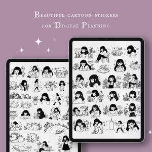 Cartoon Journal Stickers - Ellie - Sadness & Anger -  Stickers PNG and Goodnotes file
