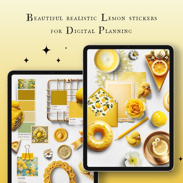 Lemon Meringue Sticker Kit - Realistic Digital Stickers, 80 PNG Sticker and Goodnotes File