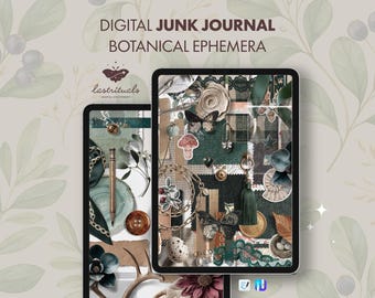 100+ Digital Stickers Botanical Ephemera: Vintage Accessories, Butterflies, Fabric Swatches. For GoodNotes, Noteful & PNG.