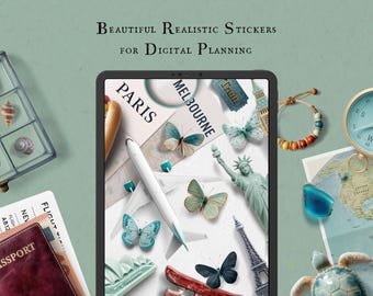 Conjunto de adesivos digitais realistas Travel Vibes – GoodNotes e PNG