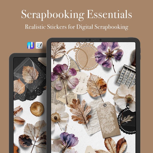 Pegatinas digitales para scrapbooking de invierno - Elementos esenciales para scrapbooking 6 - Archivo PNG y Goodnotes y Noteful