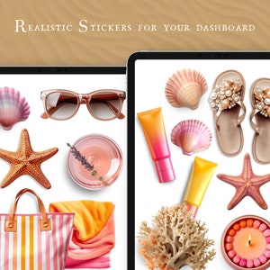 Cozy Beachday - Realistic Digital Stickers, PNG und Goodnotes Datei