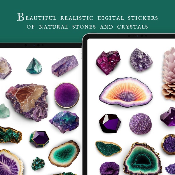 Vibrant Crystals - Realistic Digital Stickers, PNG und Goodnotes Datei