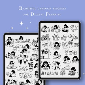 Cartoon Journal Stickers - Ellie - Digital Christmas Stickers PNG and Goodnotes file