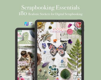 Digitale Sticker Spring Ephemera Scrapbook Kit 180+ | Ostern Vintage Goodnotes Noteful | Blumen Schmetterling Washi PNG Sticker Buch