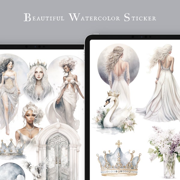 Moon princess and Fairytale Wedding - Watercolor Digital Sticker Pack