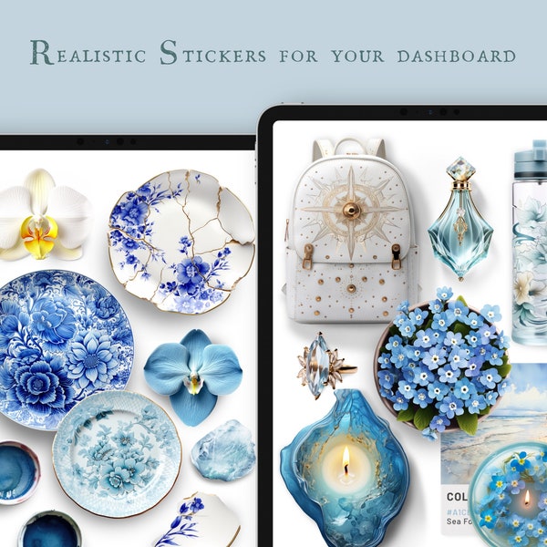 Sapphire Decor for your digital Dashboard and Planner - Realistic Digital Stickers, PNG und Goodnotes Datei