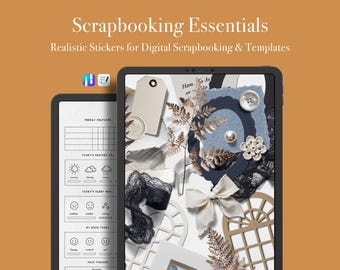 Pegatinas digitales para scrapbooking - Elementos esenciales y widgets para scrapbooking - PNG y archivo Goodnotes y Noteful