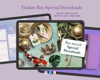 Specjalny pakiet do pobrania Trinket Box z maja 2025 r. do kwietnia 2026 r. | Kultowe postacie | Naklejki cyfrowe i Procreate | GoodNotes