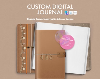 Kit per agenda digitale personalizzata | Taccuino da viaggio classico in 6 colori | +220 adesivi PNG | PNG, Goodnotes Noteful | Agenda digitale fai da te