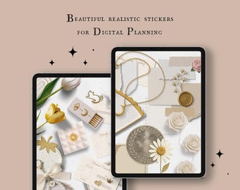 Pegatinas digitales para scrapbooking - Decoración luminosa - Archivo PNG y Goodnotes