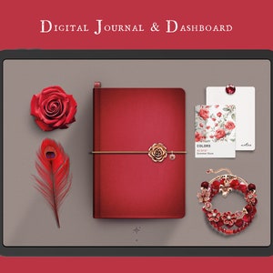 Sunday Start / Monday Start Realistic Red Digital Journal with Dashboard as Goodnotes or as PDF