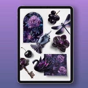 Realistic Digital Stickers Gothic Dark Cottage Core PNG and Goodnotes File image 3
