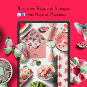 Realistische Digitale Sticker - Wassermelonen Design - PNG und Goodnotes und Noteful Datei