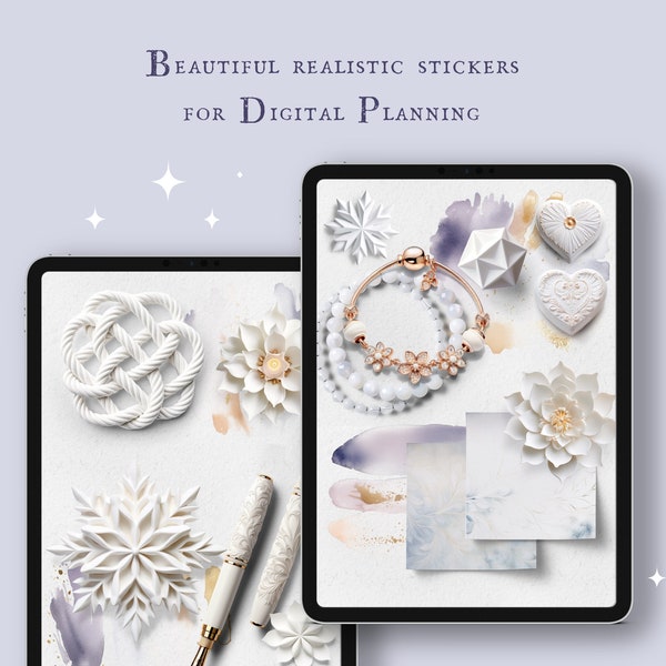 Snow Realm Decor for your digital Dashboard and Planner - Realistic Digital Stickers, PNG und Goodnotes Datei