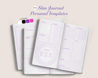 Deutsche Digitale Journal Vorlagen PNG Slim Notizbuch | Transparente Planner Seiten Daily Weekly Monthly | Habit Tracker Lesejournal