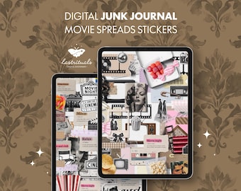 Digital Junk Journal Kit 190+ Realistic PNG | Film Lovers Ephemera for Movie Spreads | Goodnotes and Noteful Sticker Book for Movie Journals