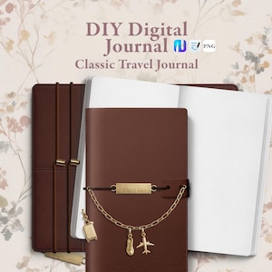 Kit de Diário Digital DIY Slim para Viagens | Adesivos Realistas Goodnotes Dark Academia | Livro de Adesivos Noteful PNG