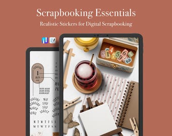 Pegatinas digitales para scrapbooking - Elementos esenciales y widgets para scrapbooking - PNG y archivo Goodnotes y Noteful