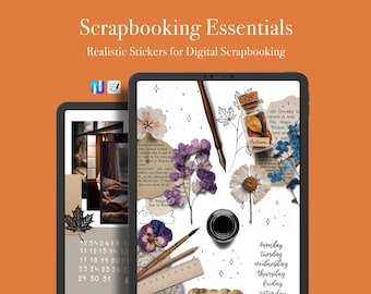 Pegatinas digitales para scrapbooking - Elementos esenciales y widgets para scrapbooking - PNG y archivo Goodnotes y Noteful