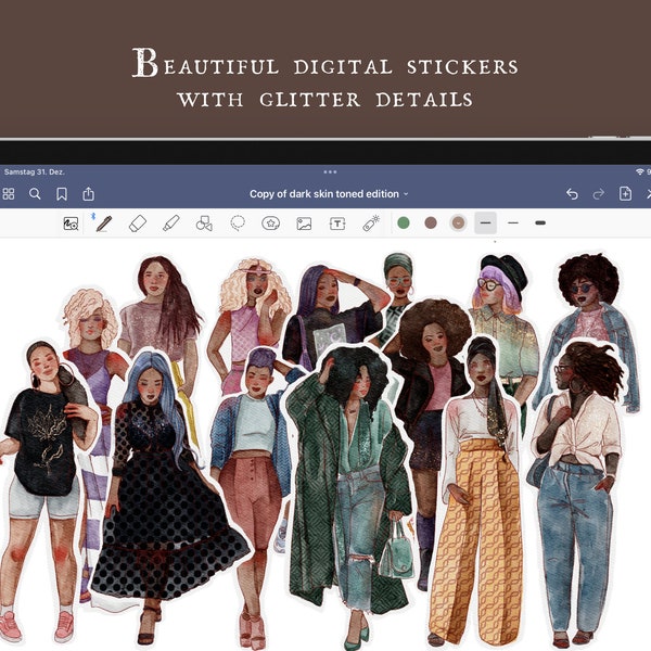 Dark Skin Toned Sweet Girls - Digital Doll Stickers - PNG and Goodnotes file