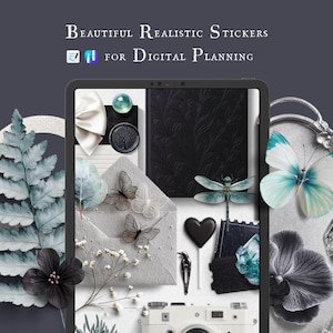 Pegatinas digitales para scrapbooking - Estética oscura - Archivo PNG y Goodnotes