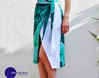 Emerald Green Printed Midi Skirt, Art on Clothes, Casual Everyday Skirt