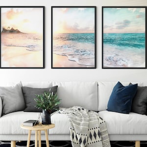 Pastel Beach Print | Set of 3 Prints | Set of 3 Beach Prints Wall Art Canvas | Minimalist Wall Art | UNFRAMED Landscape Art