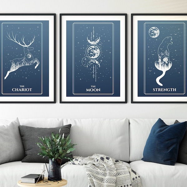 Tarot Prints | Tarot Print | Tarot Wall Art | 3 piece wall art | Aesthetic room decor | Tarot art | Tarot Card Wall Art