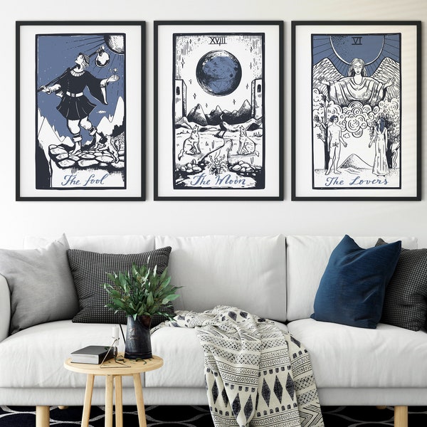 3 piece wall art | Tarot wall art | Tarot print | Aesthetic room decor | Tarot art | Tarot card print